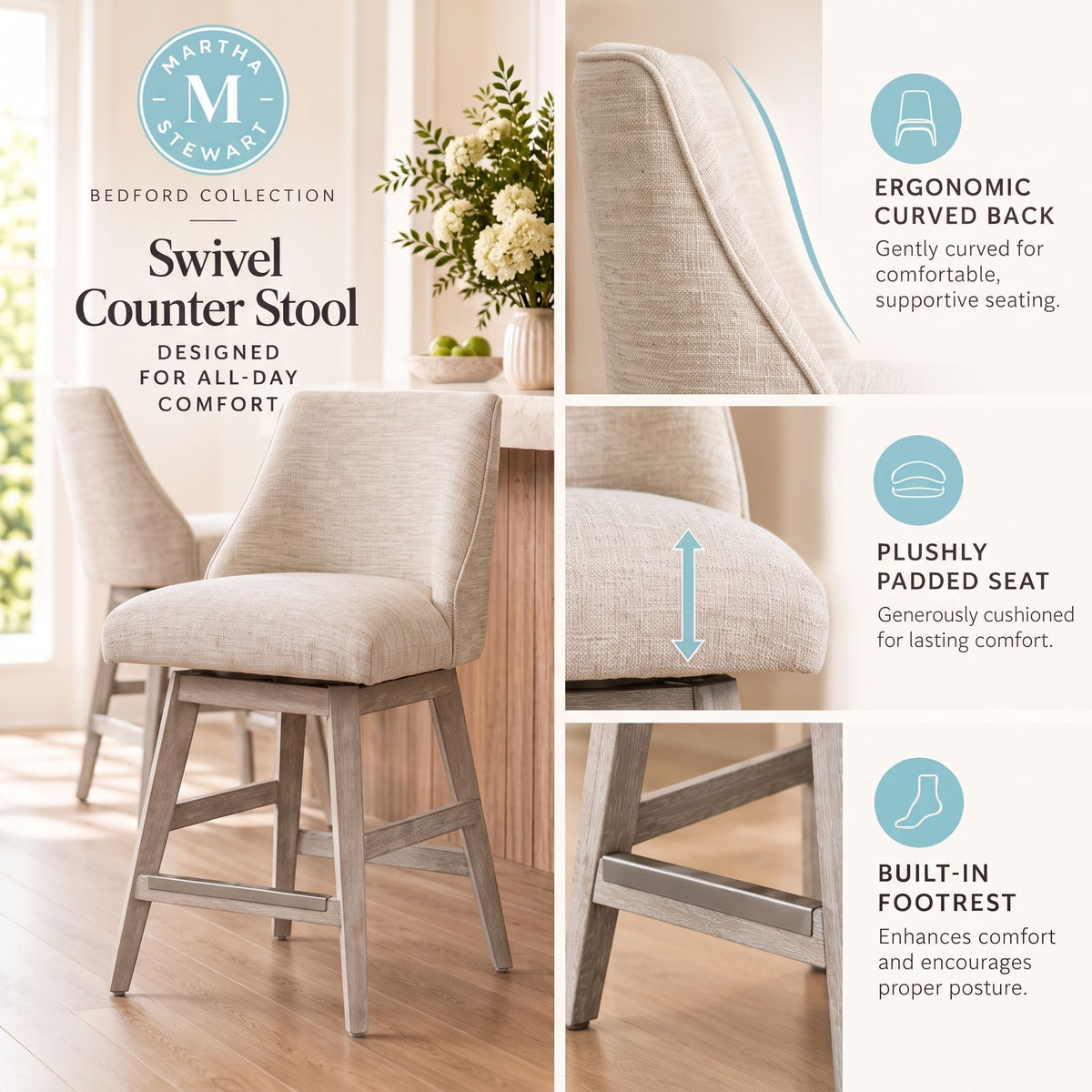 Winfield Swivel Counter Stool - Cream