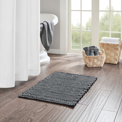 Lasso 100% Cotton Chenille Chain Stitch Rug - Charcoal