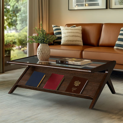 Rocket wood & tempered glass coffee table - Morocco Brown