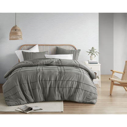 Walker Soft Washed Pleated Duvet Cover Set - Grey
