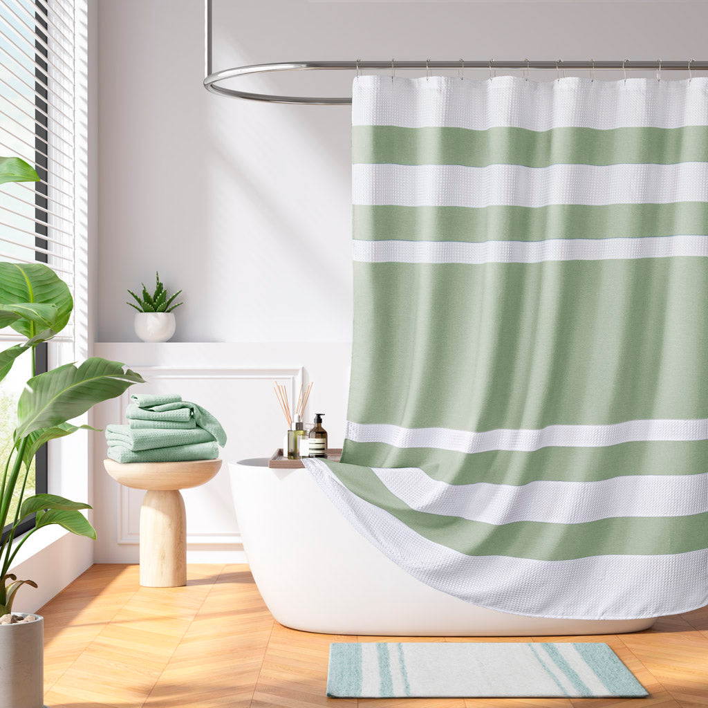 Spa Waffle Shower Curtain with 3M Treatment - Sage Green