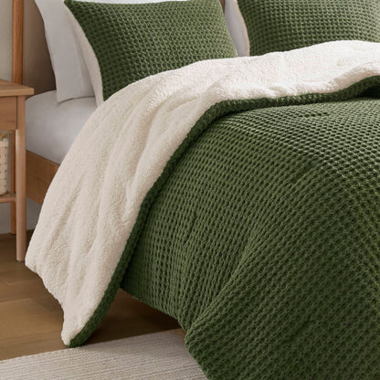 Riordan Waffle Knit Chenille Comforter Set - Olive