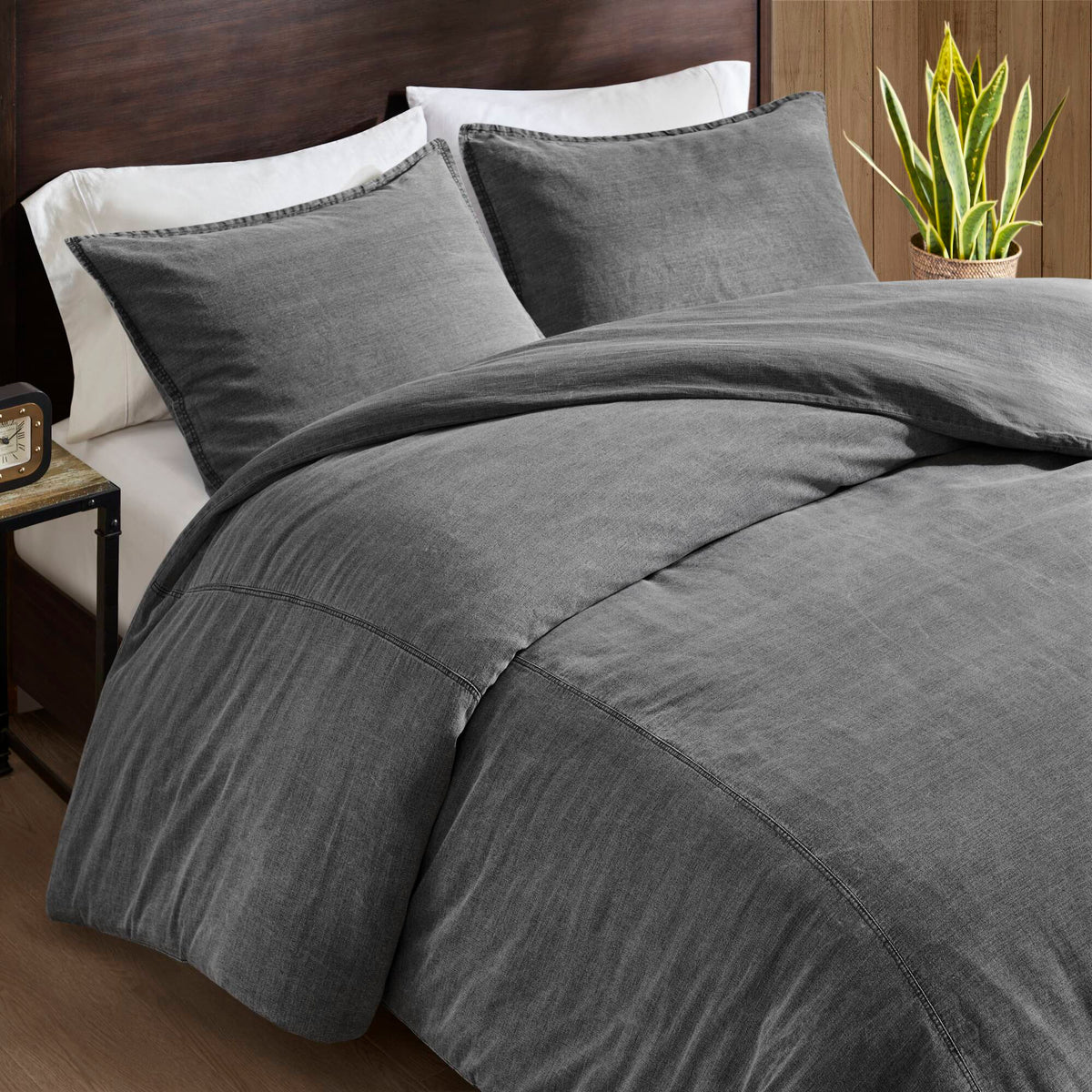 Mckenzie Cotton Twill Washed Duvet Set - Grey