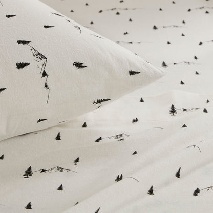 Cotton Flannel Sheet Set - Black Pine Trees