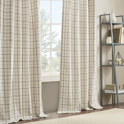 Anaheim Plaid Rod Pocket and Back Tab Curtain Panel with Fleece Lining - Natural