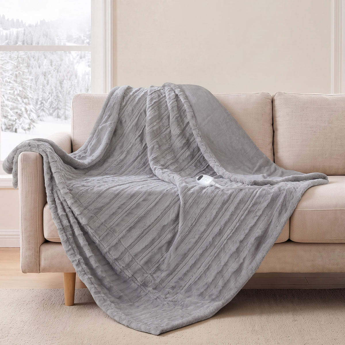Heated Duke Faux Fur Heated Throw - Grey