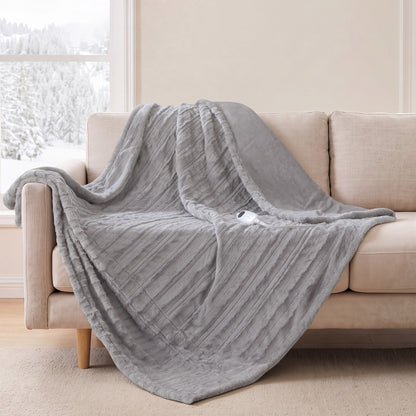 Heated Duke Faux Fur Heated Throw - Grey