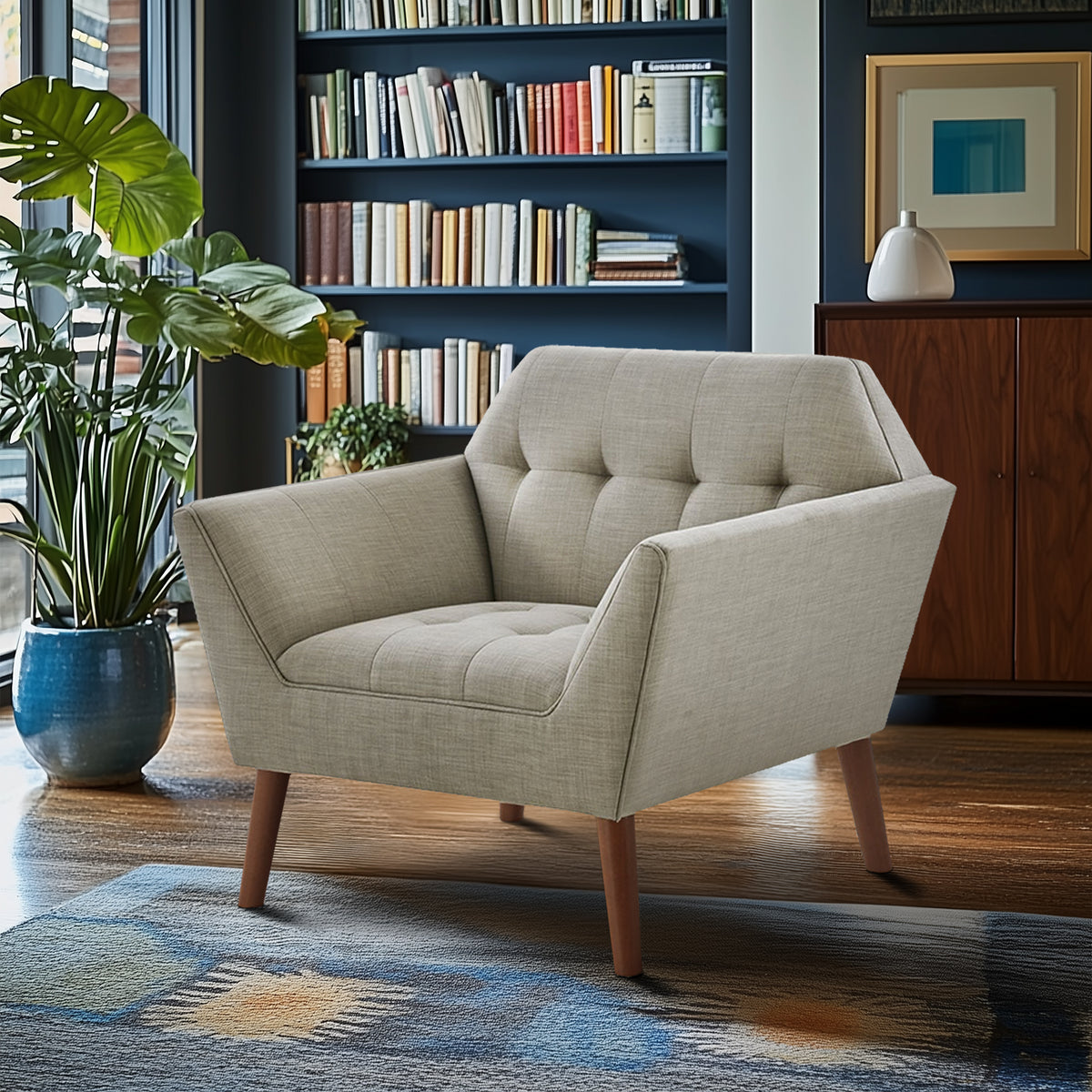 Newport Wide Mid-Century Modern Lounge Chair - Light Grey