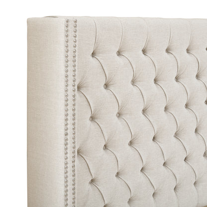 Amelia Upholstered Wingback Headboard with Button Tufting & Nailhead Trim - Cream