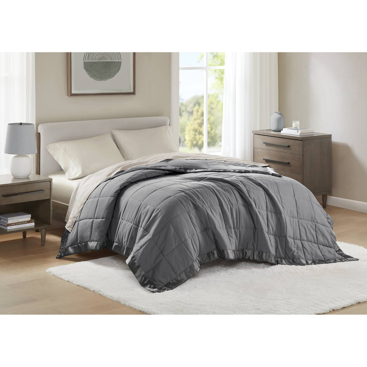 Windom Lightweight Down Alternative Blanket with Satin Trim - Charcoal
