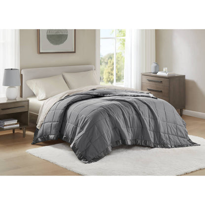 Windom Lightweight Down Alternative Blanket with Satin Trim - Charcoal