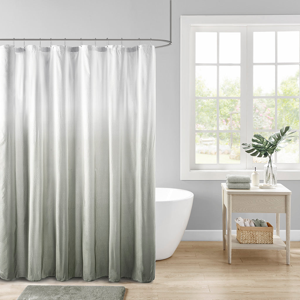 Ara Ombre Printed Seersucker Shower Curtain - Grey