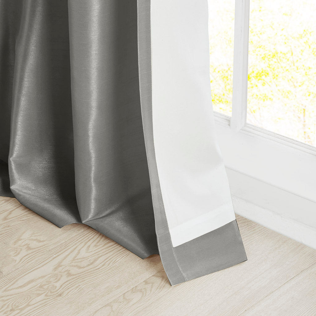 Emilia 100% Polyester Solid Faux Silk Lined Twist Tab Window Curtain - Charcoal
