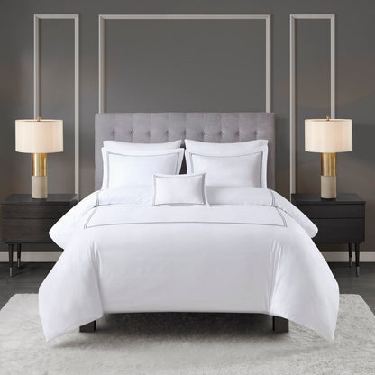 500 Thread Count Luxury Collection 100% Cotton Sateen Embroidered Duvet Cover Set - White/Grey