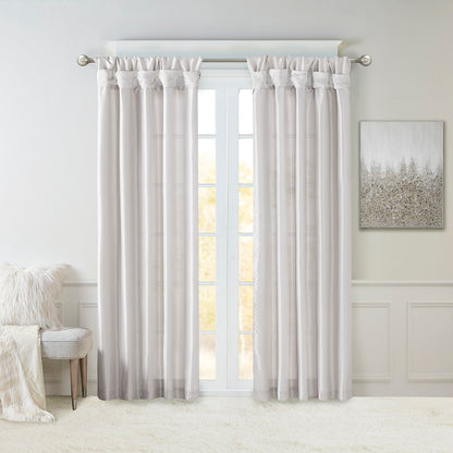Emilia 100% Polyester Solid Faux Silk Lined Twist Tab Window Curtain - Silver