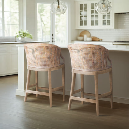 Playa Handcrafted Rattan & Wood Counter Stool 25" H - Natural Whitewash