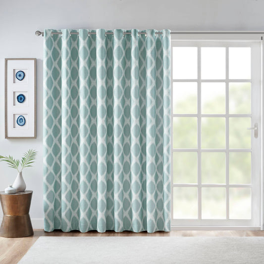 Blakesly Printed Ikat Blackout Patio Curtain - Aqua
