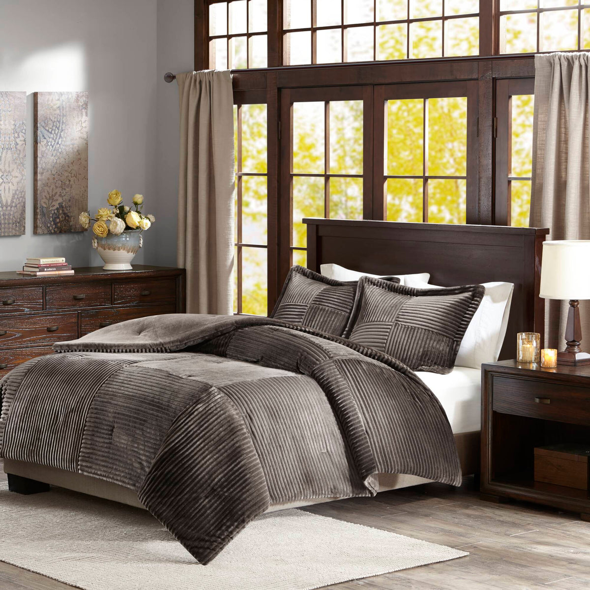 Parker Plush Down Alternative Comforter Set - Grey