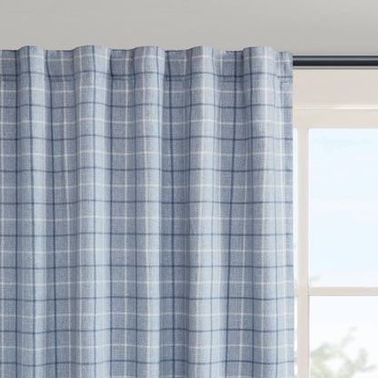 Anaheim Plaid Rod Pocket and Back Tab Curtain Panel with Fleece Lining - Denim Blue
