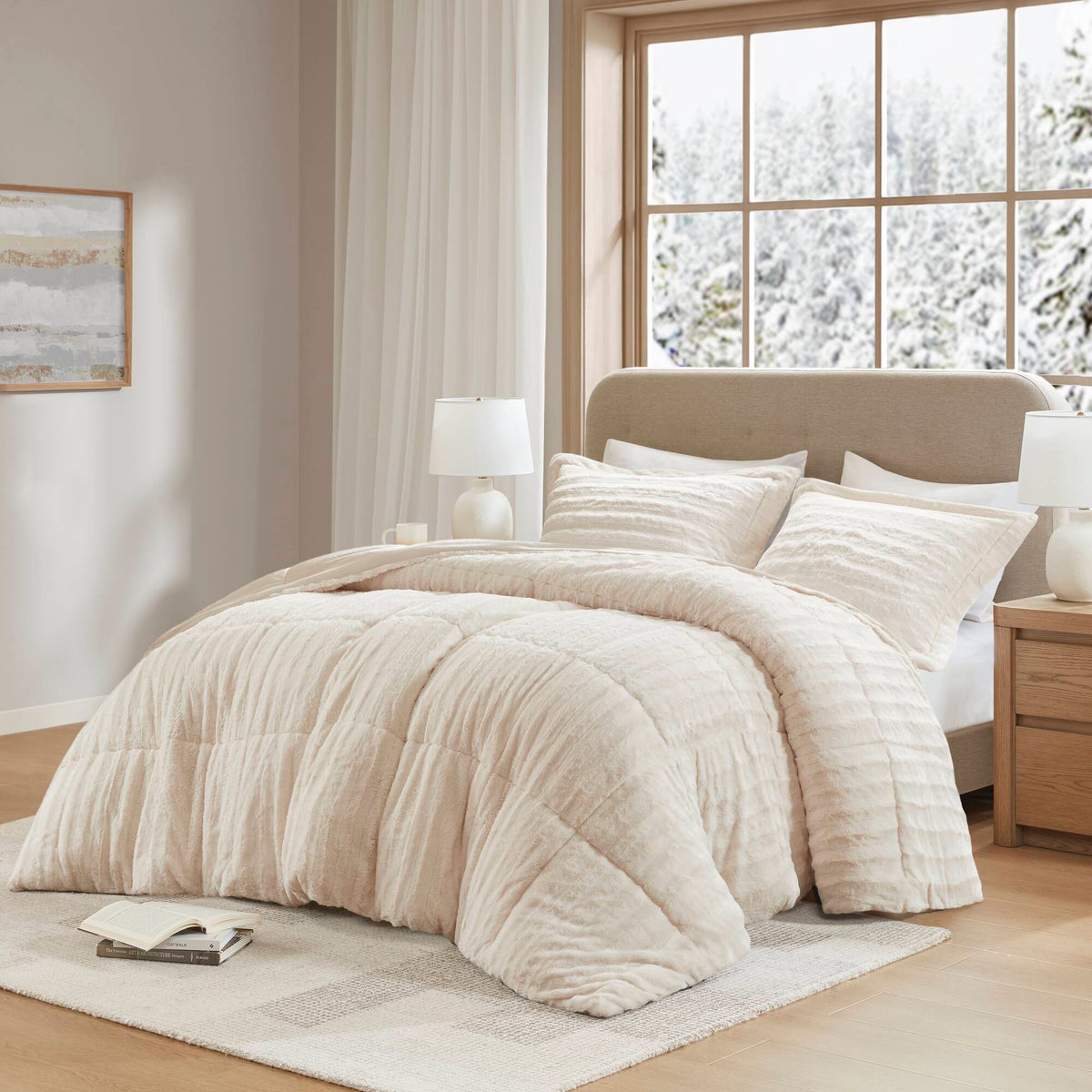 Duke Faux Fur Comforter Mini Set - Champagne