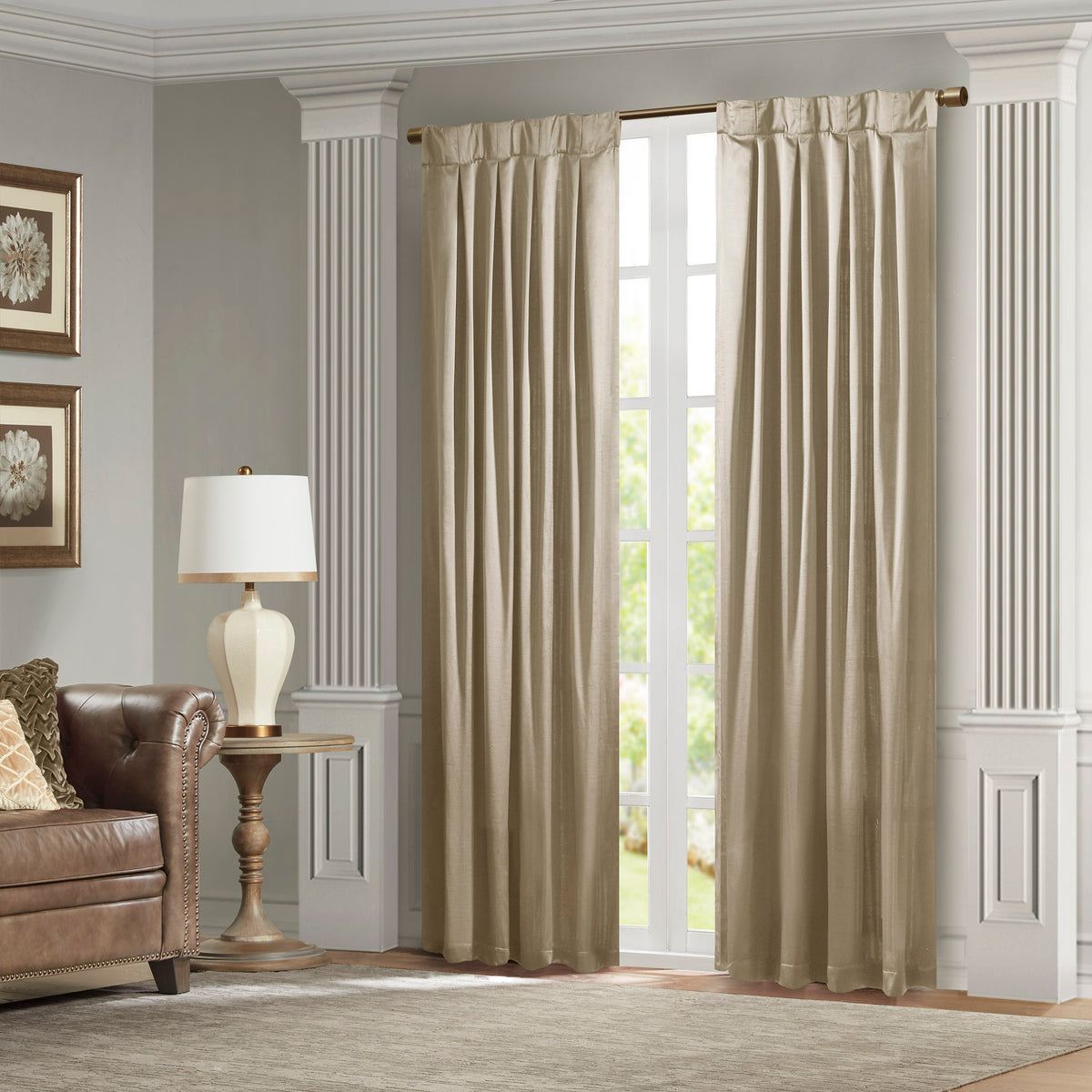 Avignon Pleat Curtain Panel with Tieback (Single) - Champagne