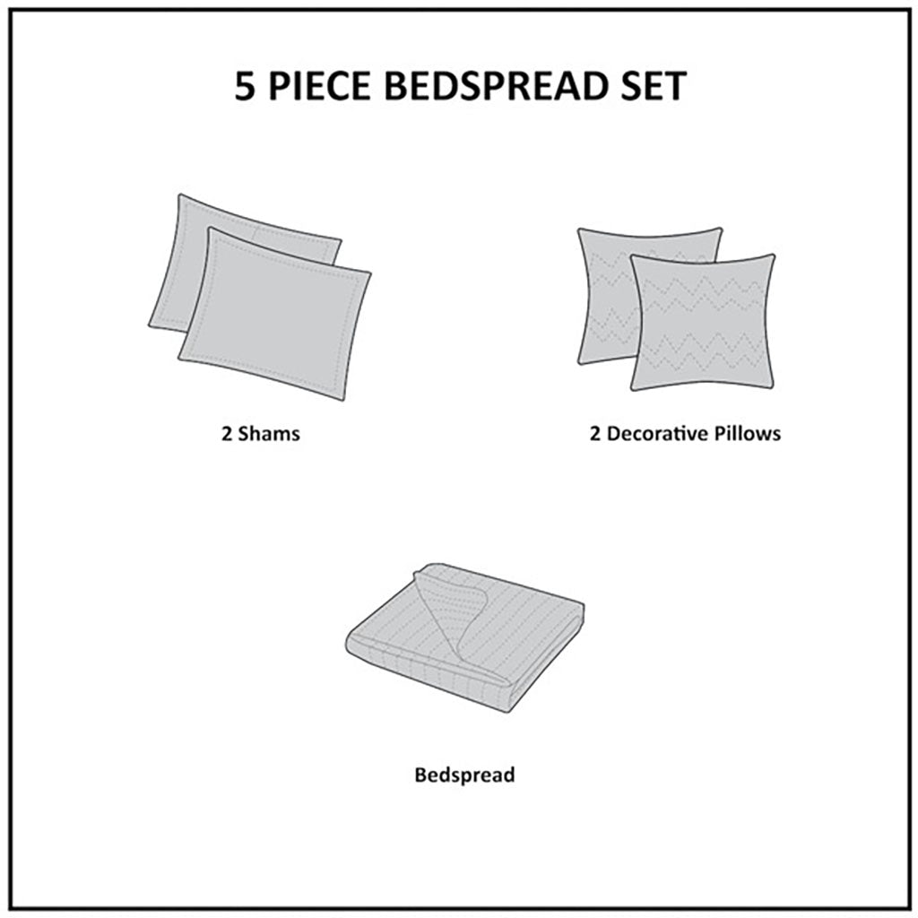 Princeton 5 Piece Reversible Jacquard Bedspread Set - Blue