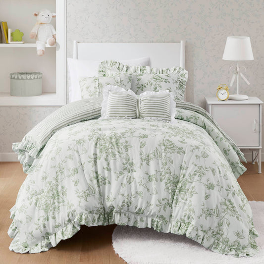 Adele Comforter Set with Decorative Pillows - Green
