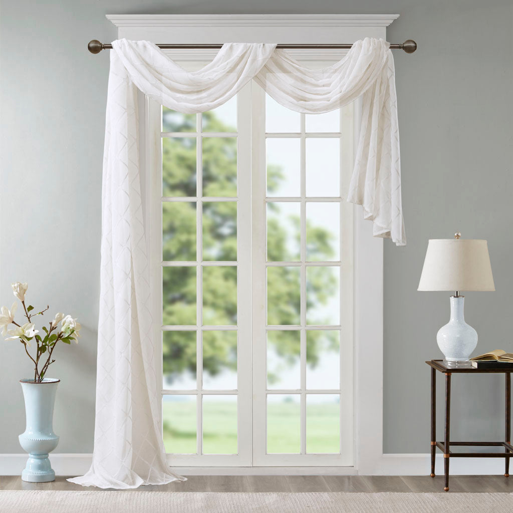 Irina Diamond Sheer Embroidered Window Scarf - White