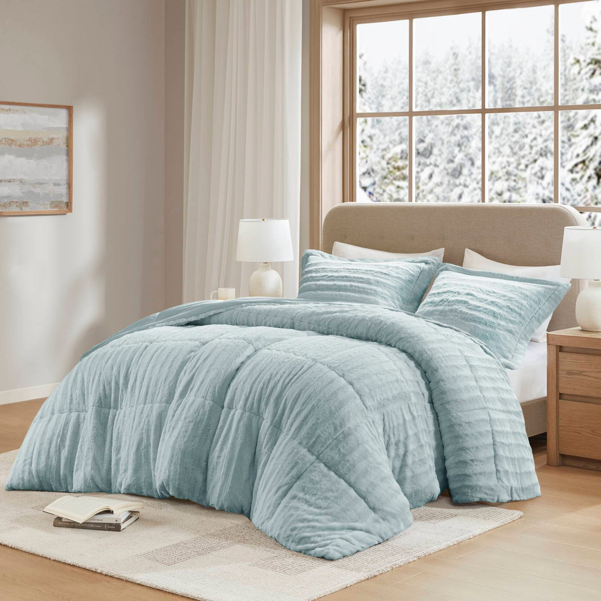 Duke Faux Fur Comforter Mini Set - Aqua