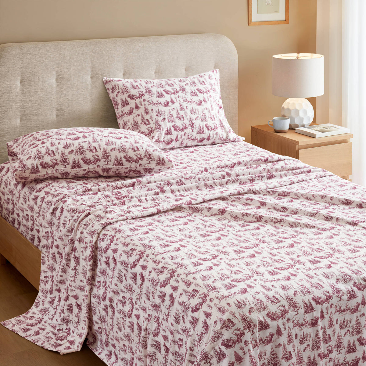 Cozy Cotton Flannel Printed Sheet Set - Santa Delivery Toile