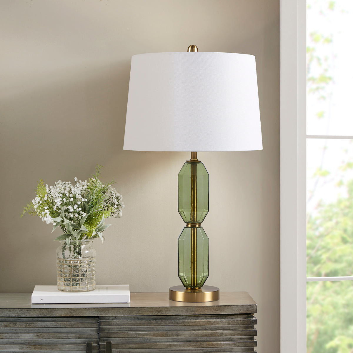 Zirconia Faceted Glass Table Lamp - Green
