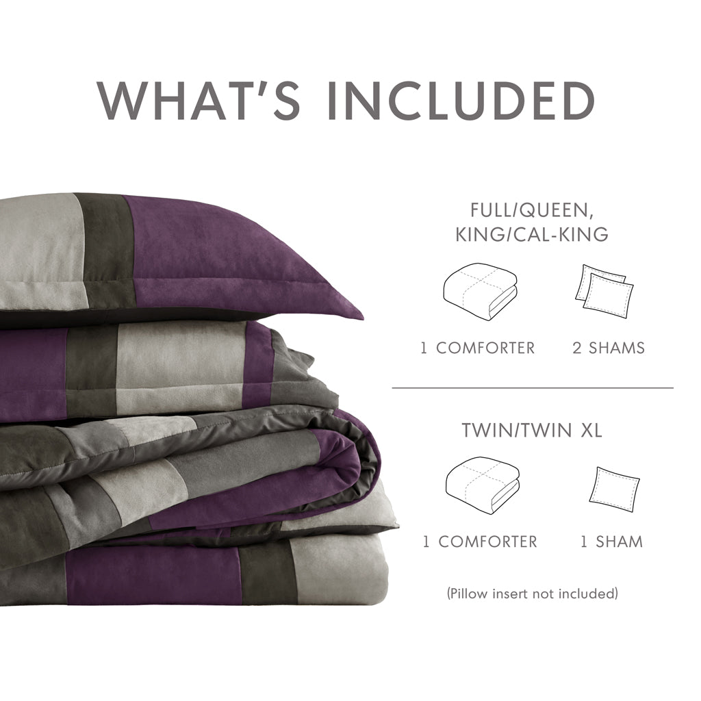 Highland Stripe Pieced Faux Suede Comforter Set - Purple