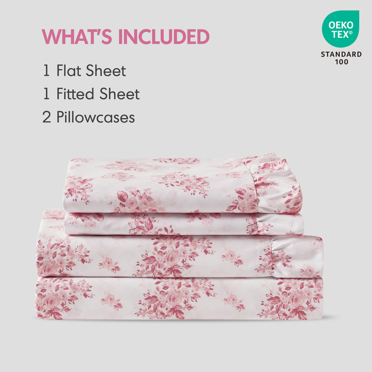 Microfiber Ruffle Sheets - Pink Floral