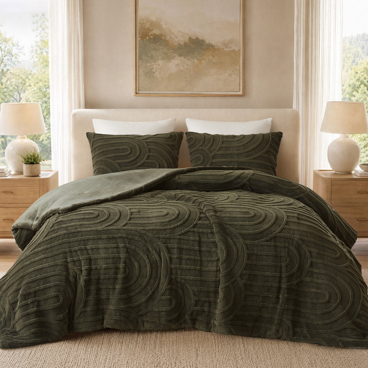 Jacquard Sherpa Comforter Set - Olive