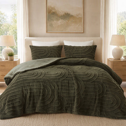 Jacquard Sherpa Comforter Set - Olive