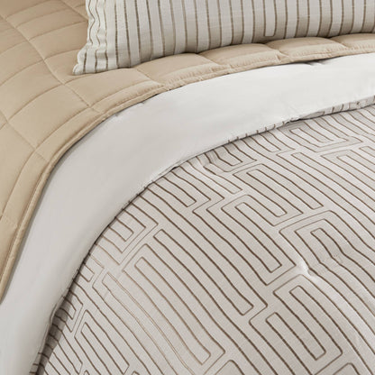Royce 10 Piece Luxury Jacquard Comforter Set - Ivory