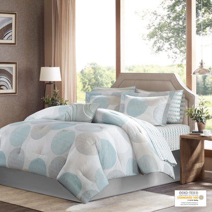 Knowles Comforter Set with Cotton Bed Sheets - Aqua