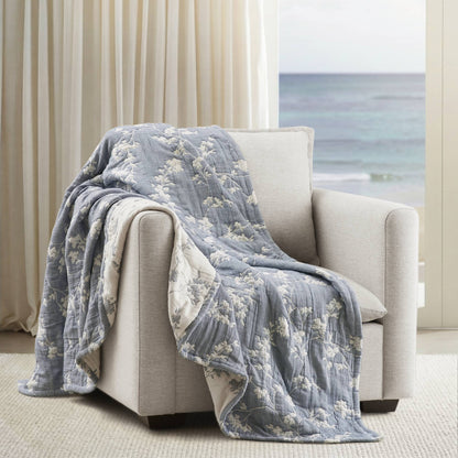 Catalina Botanical Cotton Jacquard Throw - Navy