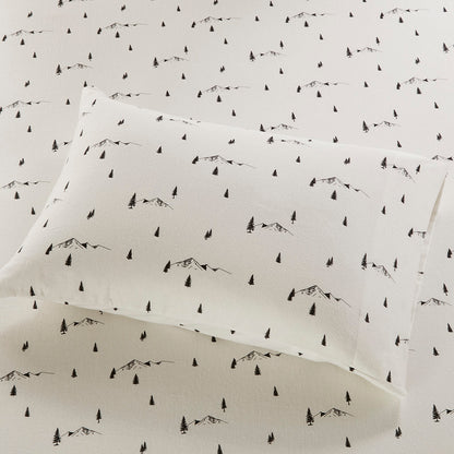 Cotton Flannel Sheet Set - Black Pine Trees