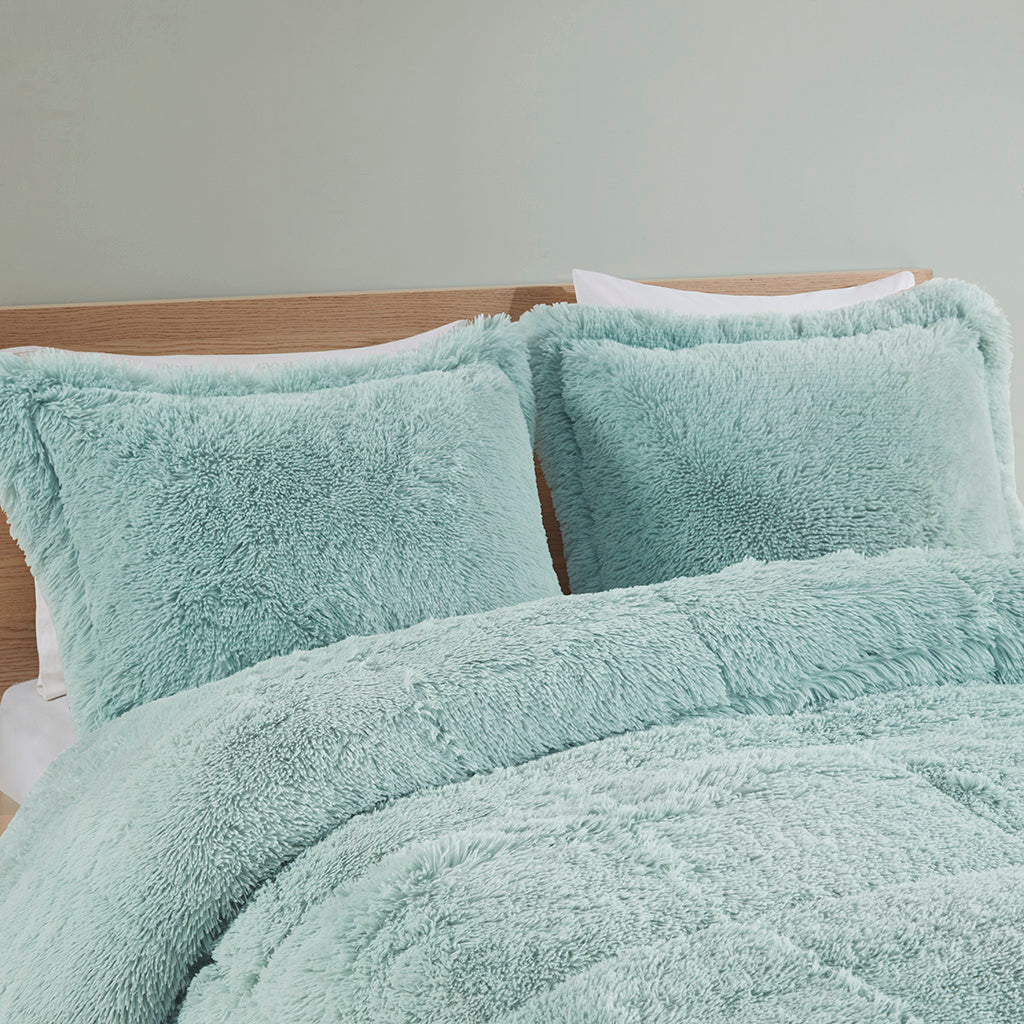 Malea Shaggy Faux Fur Comforter Mini Set - Aqua