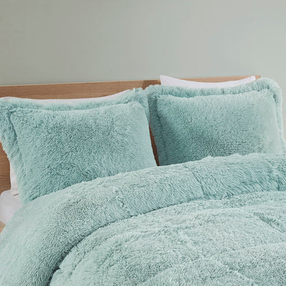 Malea Shaggy Faux Fur Comforter Mini Set - Aqua