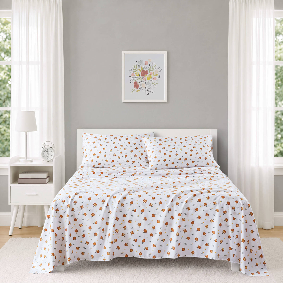 Printed Microfiber Sheet Set - Mushroom