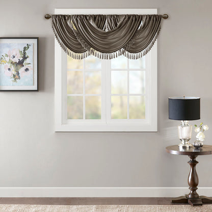 Elena Faux Silk Waterfall Embellished Valance - Pewter