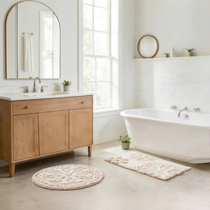 Casablanca Medallion Cotton Tufted Bath Rug - Pink