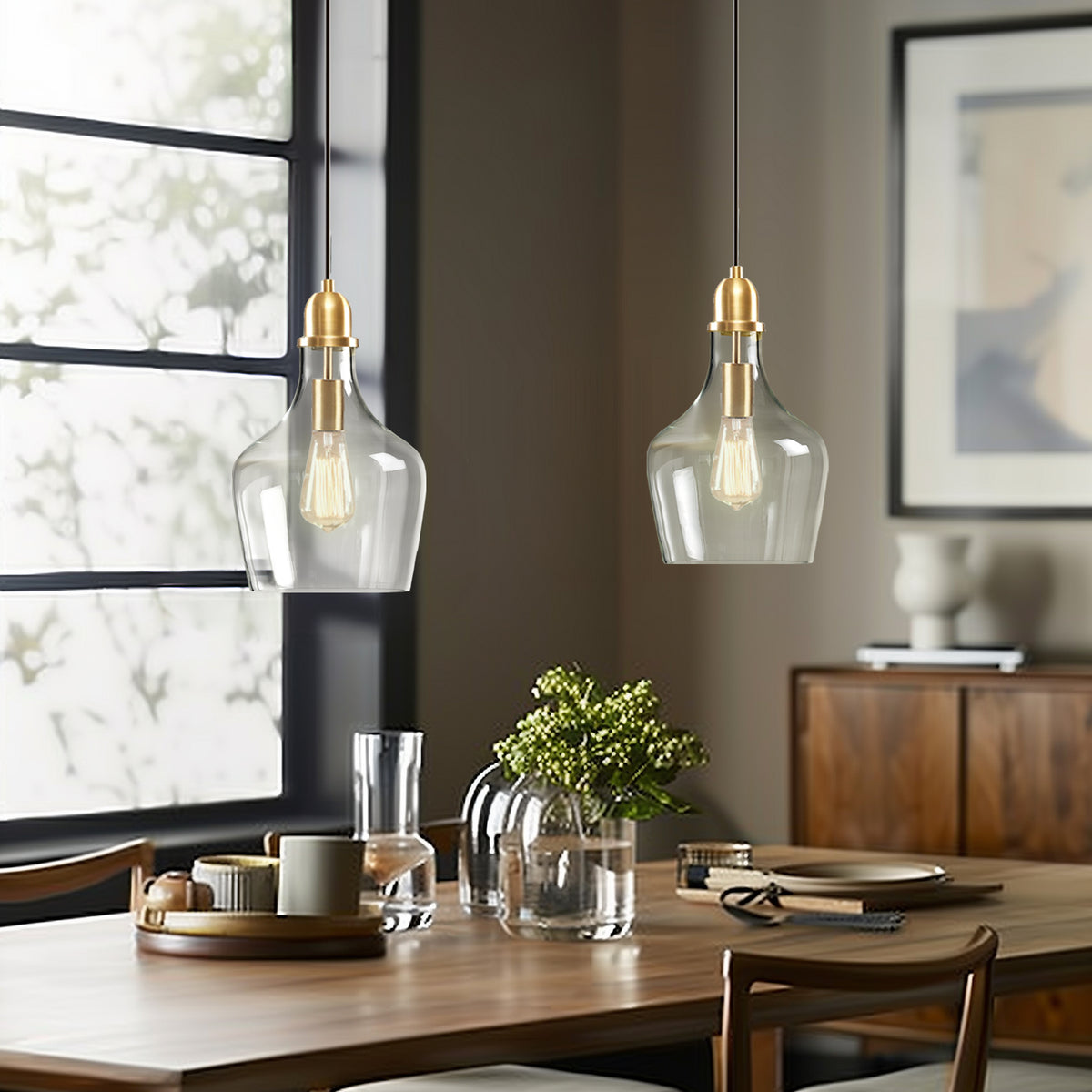 Auburn Bell Shaped Hanging Glass Pendant Light - Gold/Clear