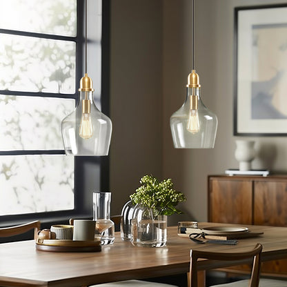 Auburn Bell Shaped Hanging Glass Pendant Light - Gold/Clear