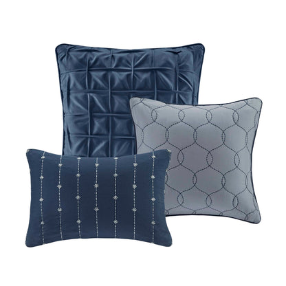 Walter 7 Piece Printed Seersucker Comforter Set - Navy