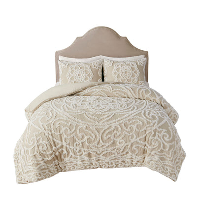 Laetitia Tufted Cotton Chenille Medallion Duvet Cover Set - Taupe