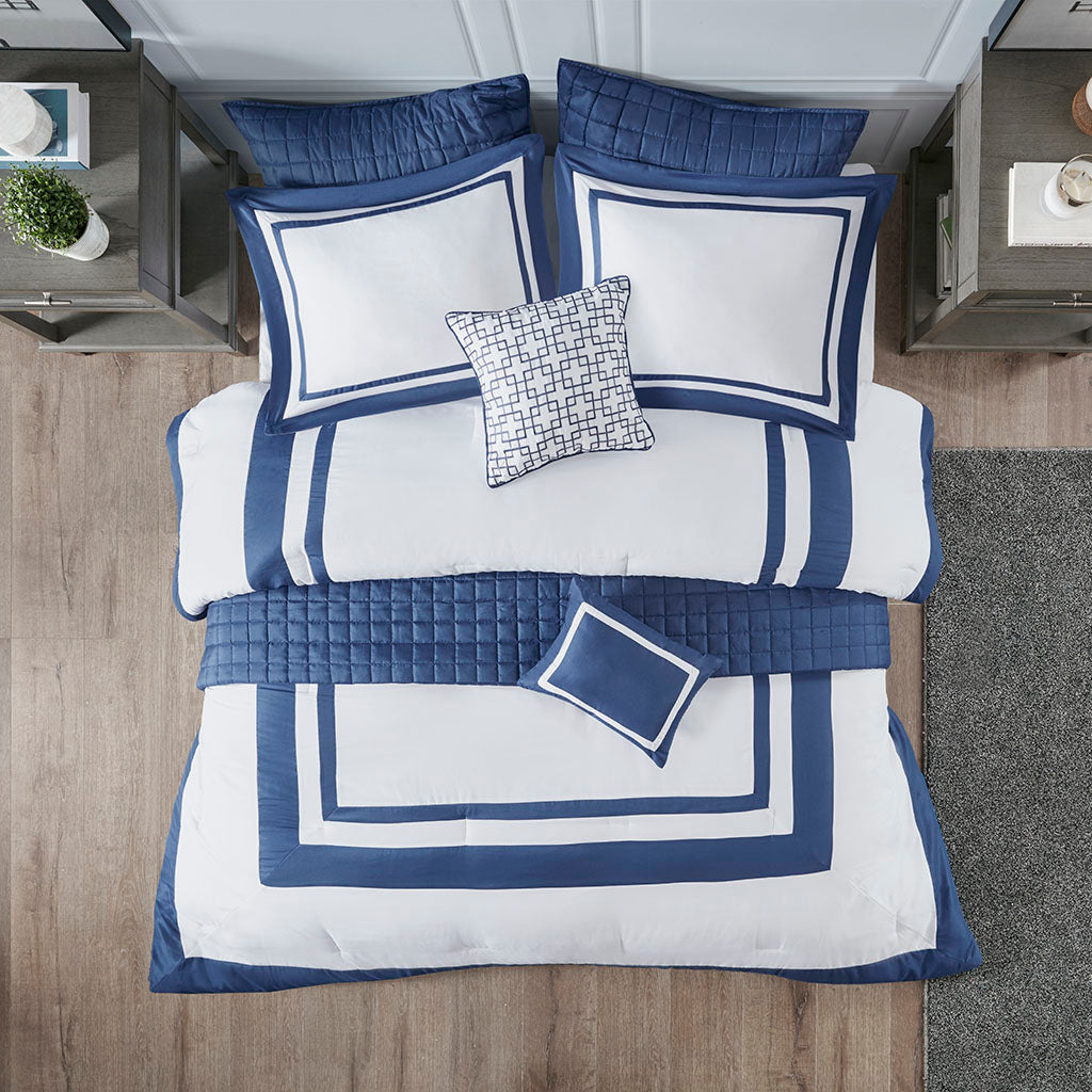 Heritage 8 Piece Comforter and Quilt Set Collection - Navy