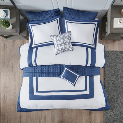 Heritage 8 Piece Comforter and Quilt Set Collection - Navy